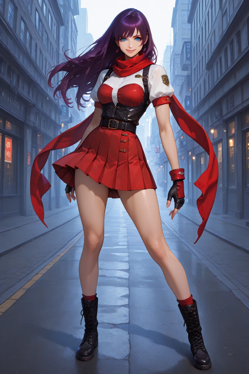 Masterpiece, best quality, 4k, Insanely Definition, uncensored, rating explicit, full body, Same Girl , Perfect Beautiful , Pokémon character Jessie, team rocket uniform - Jessie , gigantic breasts, red violet hair , Extreme Detailed Portrait With Bokeh Effect , Realistic Lighting , black boots, above knees , ong hair , slicked back hair , Night Street View , Dark Vibe , Crowd , Gothic Makeup, black gloves , white skin , red lipstick , giant red R on shirt , white crop top, white skirt, Posing Like a Model , Look at Viewer, cool lighting, blue street lamp light, moonlight ambiance light