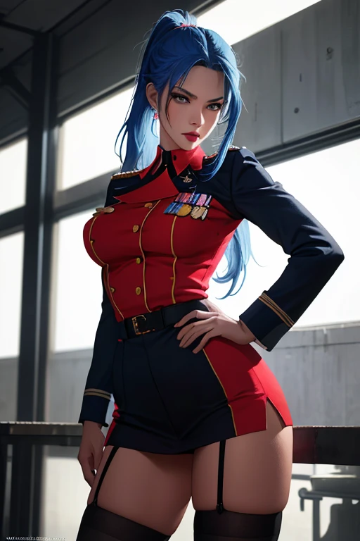 Jenny Pokemon, Gorgeous policewoman, sit, Perfect legs, ((Put your hands behind your back)), Unbutton your shirt, plump,(((Full breasts,)))(((Large Breasts))) (((Cleavage))),, lipstick, Smile, cap, ((Solid color background:1.3))