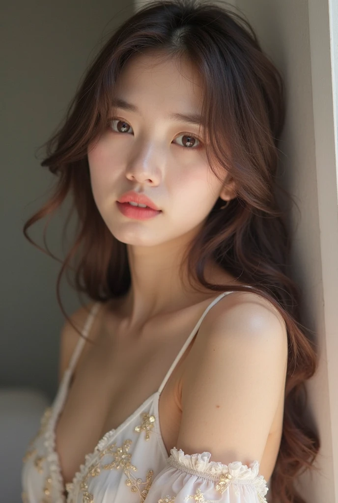 masterpiece, best picture quality, high quality, beautiful girl, Japanese, Japanese school girl, popular Korean makeup, detailed, swollen eyes, detailed eyes, detailed skin, beautiful skin, ultra high resolution, (reality: 1.4), very beautiful, slightly younger face, beautiful skin, slender, (ultra realistic), (illustration), (high resolution), (8K), (highly detailed), (best illustration), (beautifully detailed eyes), (super detailed), (wallpaper), (detailed face), looking at viewer, fine details, detailed face, pureerosfaceace_v1, smiling, looking straight ahead, looking straight ahead, angle from waist up, realistic photo, bright lighting, professional lighting, blonde, long hair, dark abandoned, big red moon, gorgeous red and black dress, mature woman,キスショット・アセロラオリオン・ハートアンダーブレード