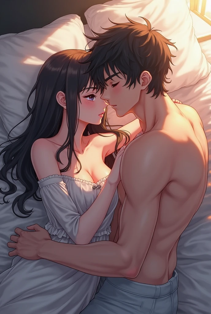 (photoanime:1.6) girl and guy having sex for first time in hotel room
