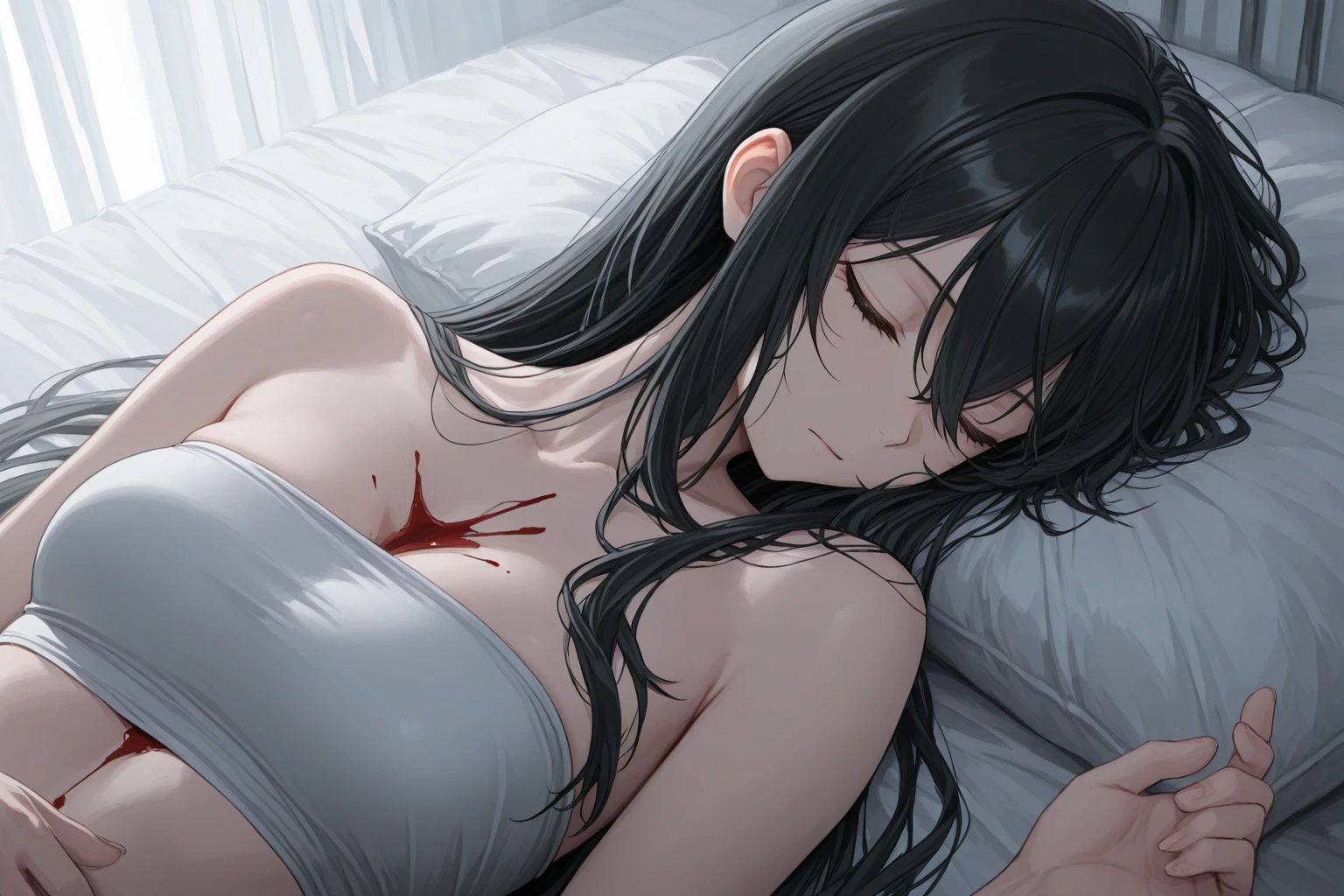 lying、vaginale,Sex、bed、closed eyes、Expressionless、The mouth is Shinichimonji、Penis insertion、gang rape、rape、Necrophilia、Nipples、Half naked、Girl、Girl、Short、Younger、Lower school year、Baby Face、flat chest、The body is dirty、Earth-colored skin、Look sick、Dead、Feeling exhausted、Covered in semen、sperm、Blood、Hymen、Breaking the hymen、My hair is messy、Dynamic Angle、masterpiece、best quality、ultra-detail、A lot of men
