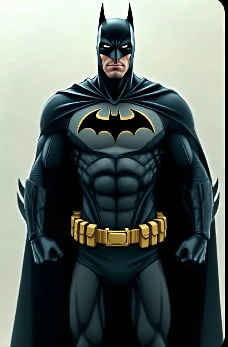 a highly detailed portrait of batman, a muscular man with a stern expression, wearing a black cowl and cape, speech bubble with text "I am Batman", detailed facial features, realistic textures, intricate costume details, dynamic lighting, cinematic composition, moody dark tones, dramatic shadows, photorealistic, 8k, best quality, masterpiece