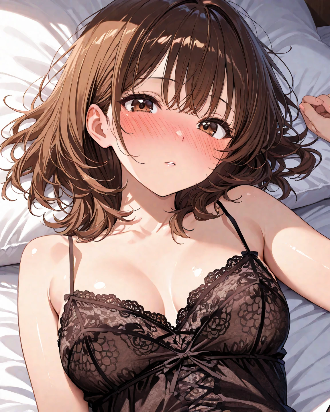 woman、Mature Woman、In underwear、Dark brown bra top、Naughty expression、woman器が濡れる、Spread your legs、Bedroom