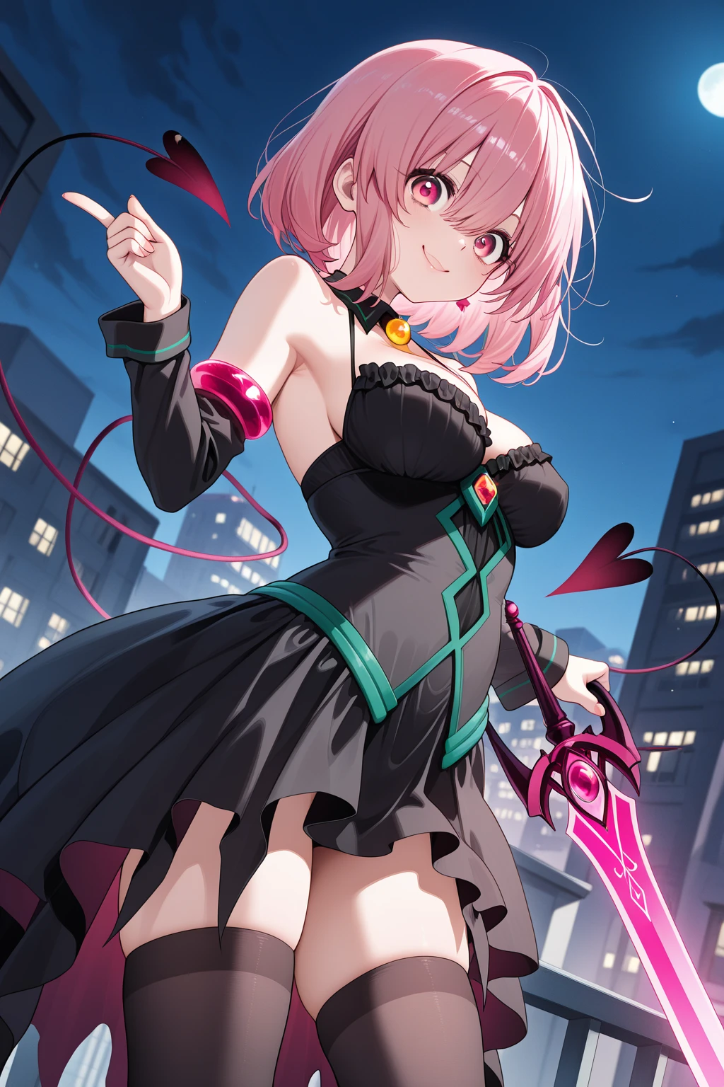 (short pink hair,pink eyes,pink killer outfit,open cleavage,smile),black magic,2D anime girl with a mysterious and enchanting aura, exuding confidence and power. The girl stands tall in a captivating pose, with her short pink hair flowing beautifully. Her vibrant pink eyes gaze intensively, as if casting spells with their mesmerizing glow.
She wears a stunning pink killer outfit, adorned with intricate details and exquisite craftsmanship. The outfit perfectly accentuates her feminine curves and emphasizes her open cleavage, adding a touch of allure and seduction to her overall appearance.
With a warm and inviting smile, the girl radiates positivity and charm. Her smile is infectious, spreading joy and happiness to all who lay eyes upon her.
This artwork is a masterpiece, meticulously crafted with the highest quality and attention to detail. Every stroke and line has been carefully thought out to showcase the girl's beauty and strength. The level of detail is astonishing, capturing even the finest nuances of her features and costume.
The image exudes a high-quality feel, with vivid colors that bring the character to life. The use of light and shadow adds depth and dimension, creating a sense of realism. The overall composition of the artwork is carefully balanced, ensuring a visually appealing and captivating result.
The girl is surrounded by an aura of black magic, emanating from her outstretched hand. The magical energy swirls around her, enveloping her in an ethereal glow. The contrast between the vibrant pink and the dark magic creates a visually striking combination, adding to the overall allure and mystery of the scene.
This artwork perfectly captures the essence of an anime 2D menina magia negra girl, showcasing her beauty, power, and confident demeanor. It is a stunning piece that showcases the artist's skill and creativity, leaving viewers captivated by its charm and allure.