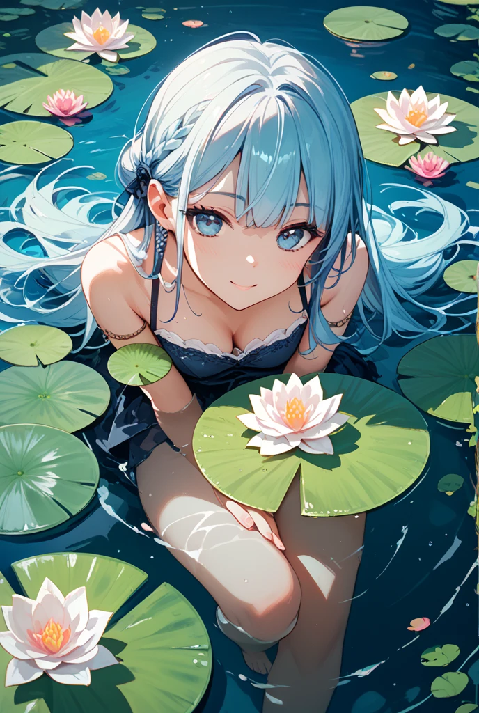 CG, unified, 8K, wall paper, (Masterpiece), (Best quality),(2girls:1.5), BEST lighting, complex pupils,, Detailed background,  Lotus pond，White lotus flowers bloom，Sunny,  Smiling, exquisite face，slick skin，Green eyes，White Hanfu，，Picking lotus flowers（Huge white lotus flowers bloom，butterflies，Sunshine lotus leaves），Drenched Body，Sexy body，showering，Bare body，Almost naked，Naked，The dense lotus leaves are taller than people，Huge lotus leaf，realistically