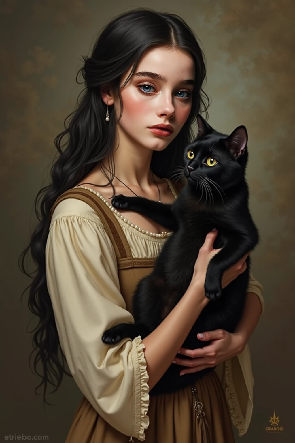 Create an [19th century portrait] [Oil painting] in [Luis Royo art style] with [detailed linework], [dynamic shading], and [rich colors]. The character have [full body], [expressive facial features] and [fluid body movements], with close attention paid to [costume design] and [background details]. The art style should capture the [dark atmosphere] of the image. Create an [ultra-realistic], [high-resolution] [painting] [portrait] of [weeping] [young woman] named (koh_sashagrey) a beautiful [Widow] she is [posing] for a [victorian painting] with her [pet cat:1.2] next to her and holding [red rose]. Her face is [delicately proportioned] and her mouth with [blood red lipctick]. Her [eyes] with [black eyeliner] and [smokey eye shadow] with long, full eyelashes that add to her feminine charm. She wears a [lace widow veil] and [long elegant black dress] (fabric with intricate pattern:1.2), that accentuates her [slim petite body], paired with [knee high boots] that provide both style and function. The image should showcase [visible skin pores] that add to the realism. Her [imperfect, uneven, and irregular skin] should be depicted with [specular reflection], [subsurface scattering], and [diffuse reflection], capturing the [fair skin tone] The image should be captured in [natural light], with [soft shadows] that highlight her. The colors should be [RAW] and [vibrant], showcasing the [tragic] elements of the character, while remaining grounded in a sense of [realism]. Aim for a [photorealistic] portrayal that captures the [essence] of her character, from her [tragic demeanor] to her [captivating beauty]. The image should have [intricate details] with visible [cat] as a part of the image, capturing every nuance of her form. The overall mood of the image should be [victorian], [ghotic] with a sense of [melancholy] and [loneliness]