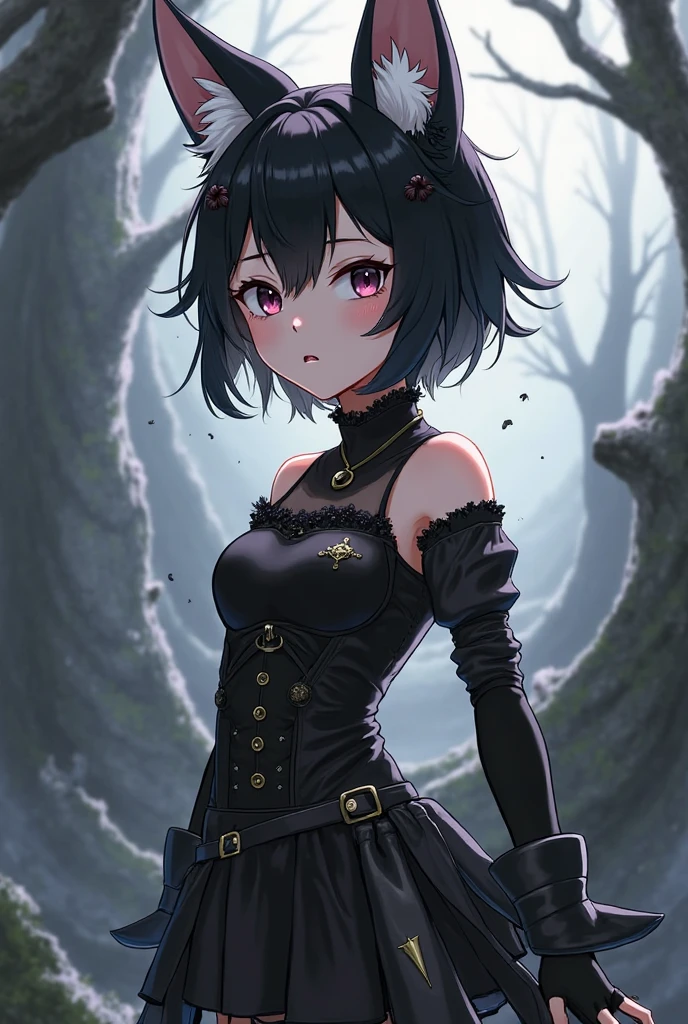 (score_9,score_8_up,score_7_up,score_6_up,score_5_up,score_4_up),1girl,(extremely_detail_beautiful_eyes)earrings,((breasts)),looking_at_viewer,jewelry,cowboy_shot,side_part_bangs,black_stocking,ass,short_hair, white_hair,gothic_lolita, short_skirt,sword,post_apocalyptic