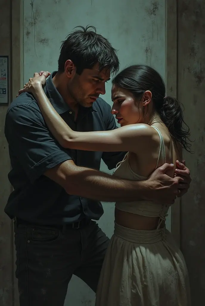 man and woman embracing in a room with an expression of passion in a dimly lit environment