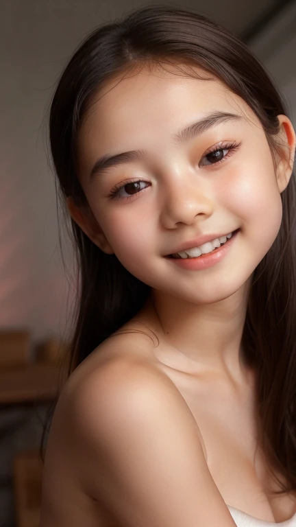 ((Highest quality)), ((Photo quality)), (detailed), Perfect Face，12 years old,Upper Body，Thin arms,White skin,bed,Electric massage
