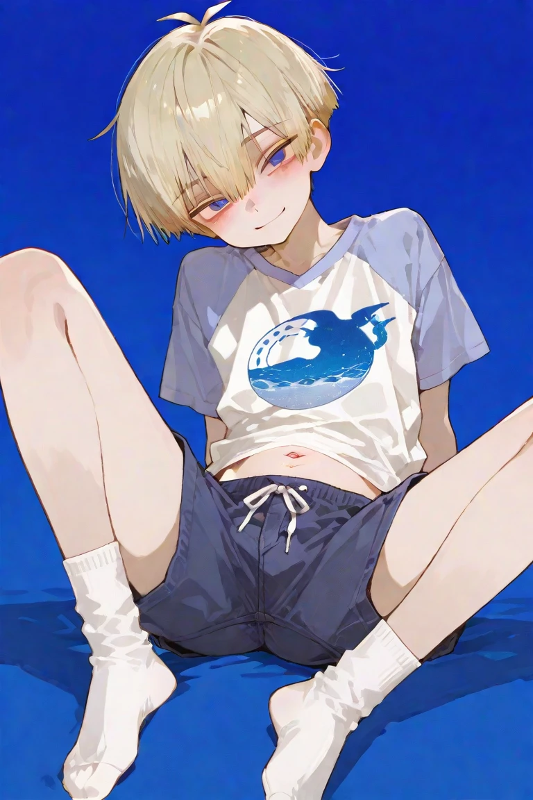 ((highest quality)), ((masterpiece)), (detailed), Flawless、Face alone,1 boy、Shota、short hair、Hair between the eyes、Pale Hair、White coat style hoodie、Blue Top Shoes、Blue Right Eye Yellow Left Eye Odd Eye、White shorts、I like nature、An innocent smile、butterfly、