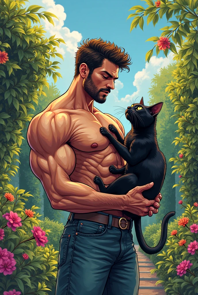 author：jijis-waifus,(author：pgm300:0.5),best quality,masterpiece,forest,box,sit,Double,aldult,muscular male,male,Cat,Cat科动物,short hair,Black Hair,Yellow eyes,Gray body,Overalls,shirt，robust，muscle，Being stepped on the face by another wolf orc&#39;s claws