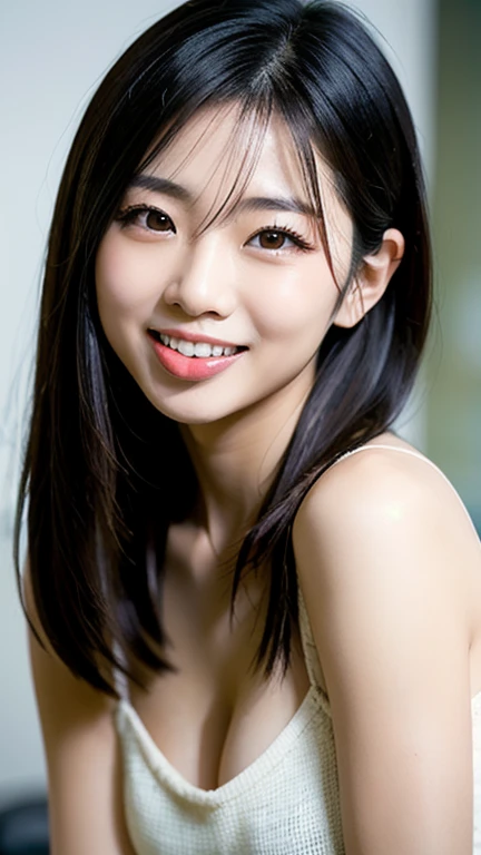 masterpiece,best quality,(Japanese ),((Beautiful girl)),cleavage,indoor,(perfect body beauty:1.2),(shy smile),beautiful teeth,