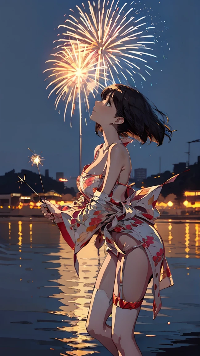 beautiful and sexy woman, age 20, gigantic saggy boob 1:6, cleavage,wore stylish and design light red colour printed bra and panties , standing in tree side,model pose, beautiful body, masterpiece, ultra realistic,detailed,16k , potrait ,Film type light, camera angle front, looking at viewer, View from below,(bright and sparkling:1.1), magnificent explosion, (spectacular and mesmerizing:1.2), illuminating the darknesrilliant and vivid colors), (crackling and popping sounds), (captivating and breathtaking:1.1) display of lights, (dazzling and radiant) patterns, (enchanting and magical), (explosive and energetic), (celebration and joy).
