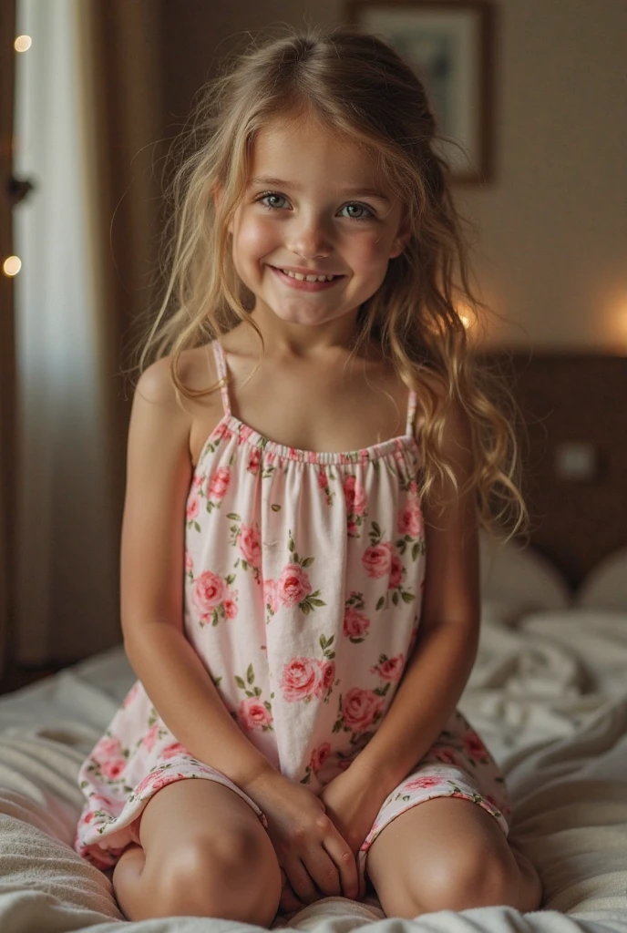 (photorealism:1.2), young beautiful 10 year old girl sitting on edge of bed playing with herself 