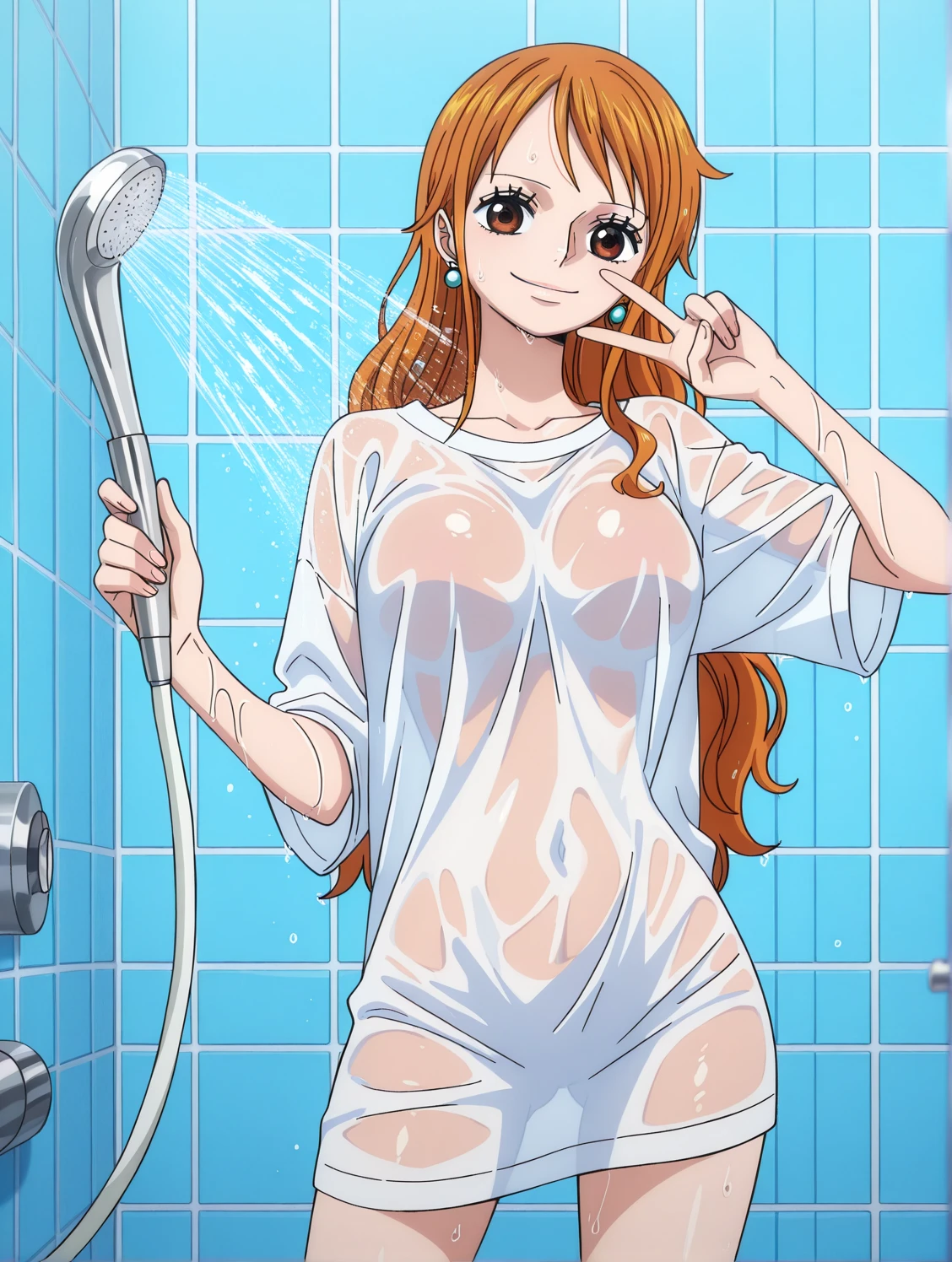 Nami LoRA「One Piece」、Erotic、Taking a shower、Completely naked、Fearless smile