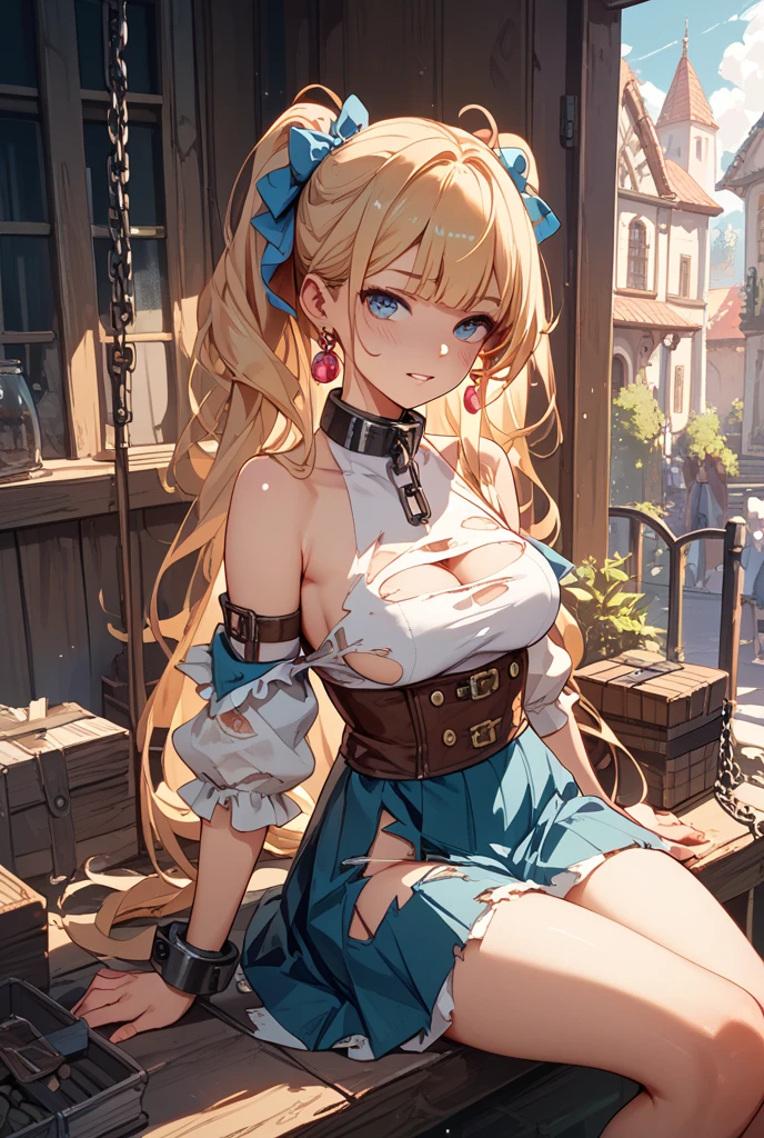 piperBS, 1girl, blonde hair, hair bun, blue dress, puffy sleeves, short sleeves, pink gloves, fingerless gloves, pink belt, shoes, blue footwear, (((gagged))), cute and blushing 18 years old anime girl, look away because she is embarrassed and blushes, bright blue eyes, detailed face, detailed members, detailed arms, detailed hands, Girl lying, tied by ropes, shackled, can no longer move, tied tightly, very hard tied up with lots of ropes, hampered by so many ropes that she can no longer move, bound hands and feet, ropes tie his whole body, tied extremely tightly and forcefully to her bed by a lot of ropes, its limbs are strongly tied together by ropes, his torso is tied up with thick cords, her chest is so tied up with ropes that it sticks out, her legs are tied tightly with thick ropes, his hands are tied behind his back with ropes, she can no longer move her feet, her hands which are tied by thick ropes, she desperately tries to free herself, likes to be tied tight with big ropes, likes to be immobilized by big ropes, lying down, his hands and feet are strongly tied to the railing of his bed, his legs are pressed together and tied with ropes, its limbs are held vigorously by imposing ropes, her hands are tied securely behind her back by ropes, her chest is compressed by strong ropes, she is pressed against her bed and restrained by large ropes, (shibari, arms behind the back:1.4), (hands on the back), (masterpiece, best quality) 1.5, 1girl, solo, (sexy, beautiful woman, perfect face, perfect eyes, perfect hands), samus aran, (hands on the back), Spread the legs, s&#39; ((lie in bed by big ropes)), ((close up of the girl)), ((((lie in bed)))), ((((arms tied behind the back, Legs Tied,La fille est allongée sur le ventre, La fille est allongée sur le sol:1.5)))), ((((girl seen from behind:1.4)))), ((((girl lying down on her stomach:1.4)))), ((((Outstretched arms:1.5)))), ((((Detailed hands:1.5)))), ((((bedroom decor:1.4)))), ((((realistic decor:1.4))))