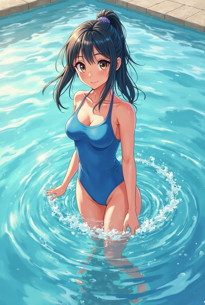 (masterpiece、highest quality、highest quality、official art、beautiful beautiful:1.2)、(1 girl:1.3)Hatsune Miku、twin tails,big breasts,Ultra - High resolution、High level image quality、highest quality、All limbs、full finger、Beautiful woman、1 person、embarrassed look、smile、hairpin、white swimsuit、knee high、indentation、very short hair、Are standing、stretch your legs、summer beach、movie lighting、Japanese anime