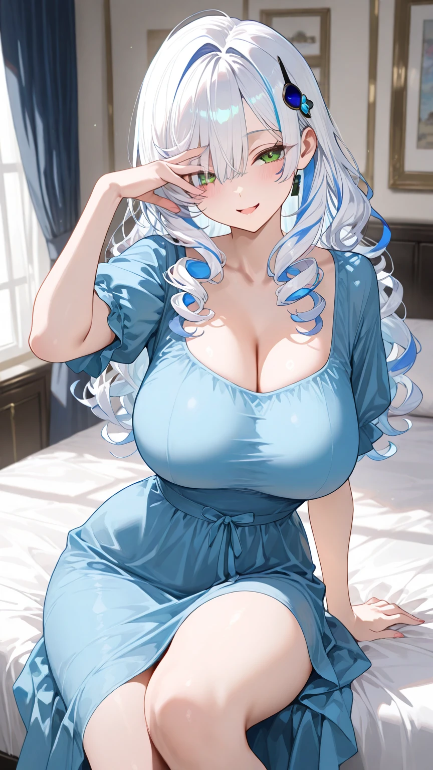 (best quality,highres:1.2), ultra-detailed, realistic, photogrealistic:1.37, a beautiful girl (Mirajane Strauss from Fairy Tail) model in the image of a charming sexy Succubus with small horns,17 years old,long legs,medium breasts,extremely detailed face (with emphasis on azure eyes and she smile),Her white-colored hair falls to her shoulders.She is dressed in short blue denim shorts and a very short top (very shabby and torn in places),bent down, lifting her ass to the top,more sexy pose,illustration,colorful pop up art style,dynamic lighting,neon colors , lie down on bed , on bed , looking at viewer 