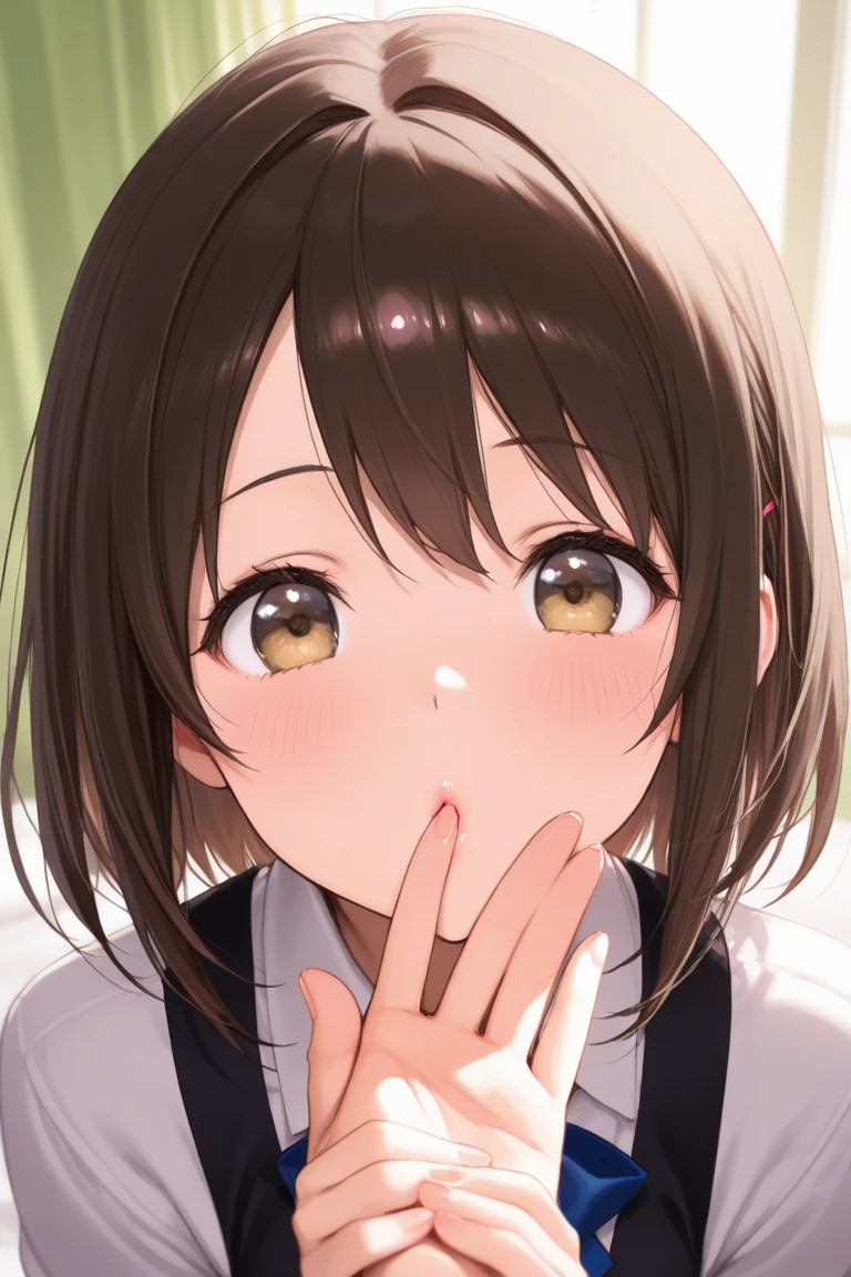 [1girl, Yukino Bijin \(umamusume\), umamusume], beautiful detailed eyes, yellow eyes,(tareme), (half-closed eyes), (opened big mouth, licking, Sticky tongue), nsfw, (close-up mouth), (curvy, Slender),(cleavage), from above, Highest quality, Super detailed, masterpiece, Ultra-high resolution, 8k, Embarrassing, blush, Lovely, (With tears in her eyes and her mouth open), Sticky saliva