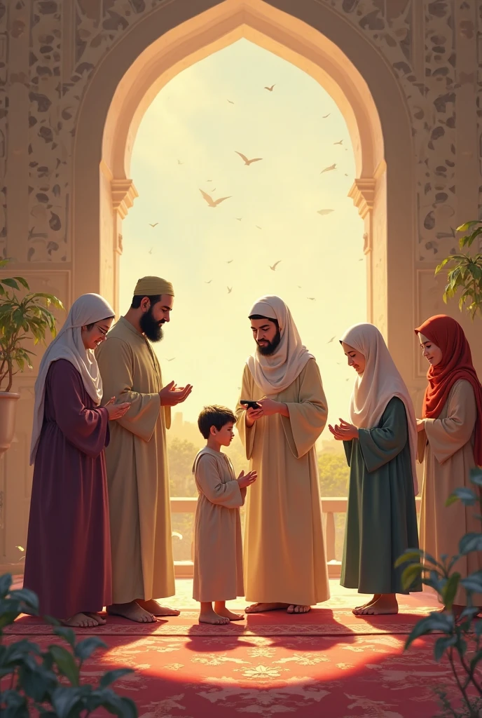 Muslim family shake hand