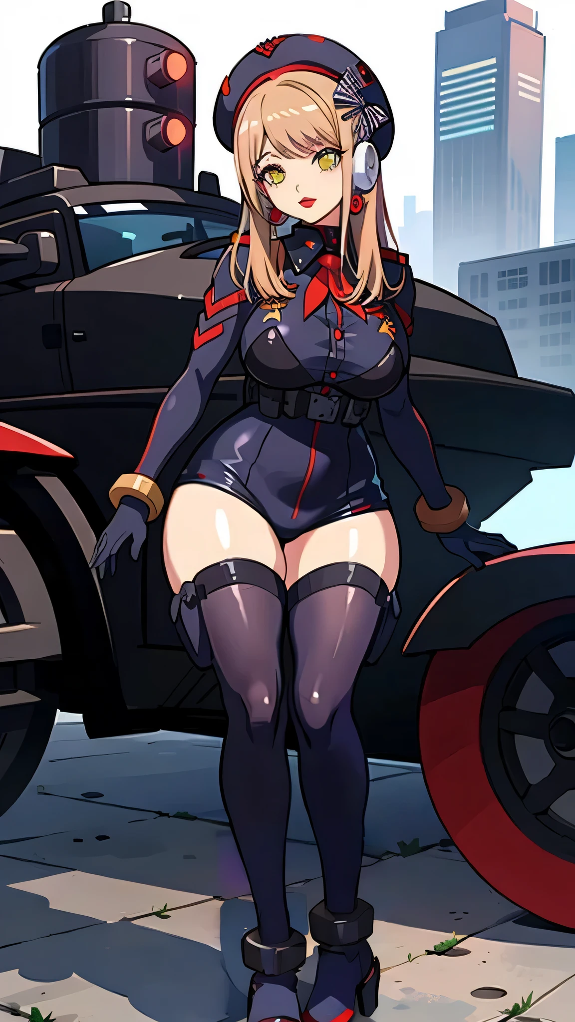 1girl, utsushimi kemii, boku no hero academia \\\\\ masterpiece, best quality, very aesthetic, absurdres, newest \\\\\\ slim body,///// ,by nyantcha,cutesexyrobutts , by khyle,,////// beautiful face,  light brown hair  ,plump and glossy lips, . , , dark brown eyes,, cap,  black catsuit . She wears white cuffs around her wrists,,standing, white background, (rear view:1.2), ass view,big tits, hands on hips
