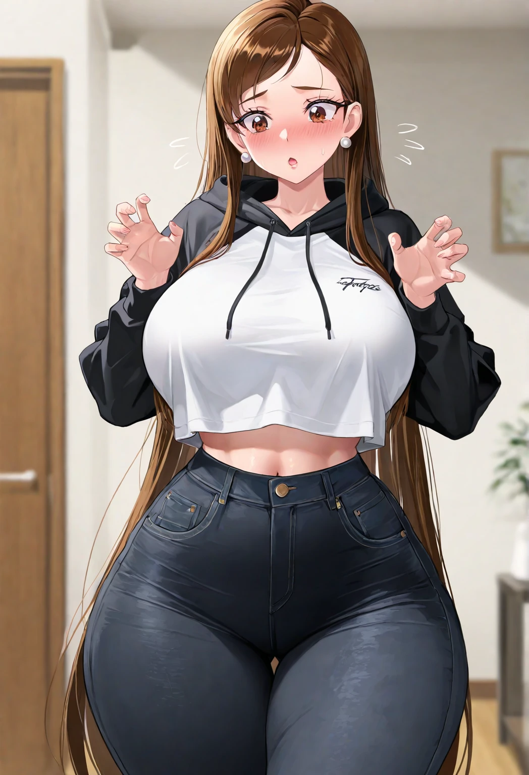 (masterpiece, best quality, beautiful detailed eyes, intricate details), 4k
1girl, solo, full body, ocean
<lora:ochiai_v4:1.00> ochiai, long hair, bangs, blonde hair, brown hair, multicolored hair, hair down, brown eyes, @_@, happy, huge breasts, (jeans, black shirt, long sleeves, shirt tucked in:1.1)
 <lora:WindWaker-10:0.7> black eyes, chibi