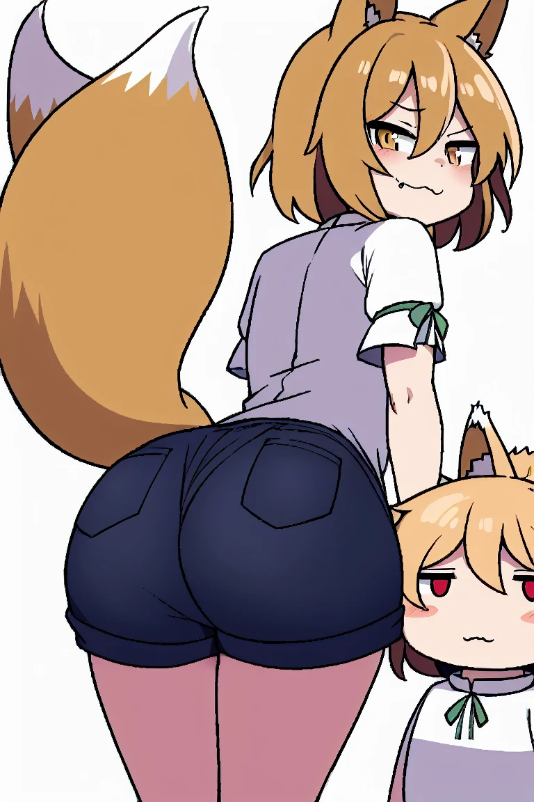 Highest quality, Highest resolution, Perfect details, Best anime style, 1girl, solo, bangs, brown hair, shirt, gloves, long sleeves, animal ears, hair between eyes, brown eyes, sidelocks, doe tail, scut tail,, lab coat, furry, furry female, body fur, white fur, animal nose, brown fur, two-tone fur,   laying down, on side, ass, sexy, sweaty, smelly, smile, looking back, rear view, bare ass, bottomless, buttcheeks,