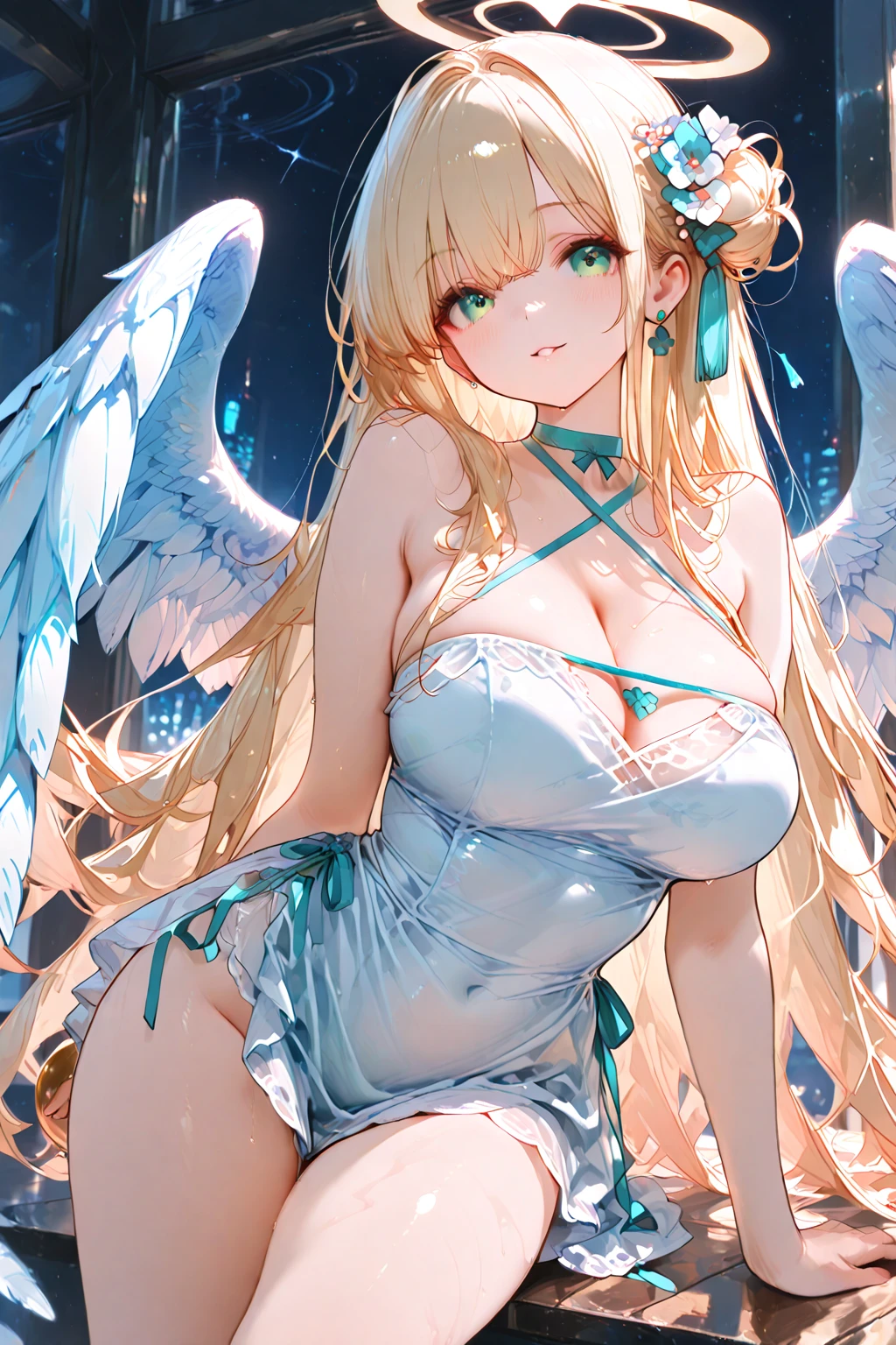 （8K ，hyper-detailing，ultra real photo，Best masterpiece，natural，Perfect artwork，Perfect female body），Two cute busty girls ，Hair color，（large tities），Angelic，Sankta，obsessed，the angel's wings，The halo，Angel is coming，paradise company., Ltd.，Gorgeous accessories，Brightoil Petroleum Technology Co., Ltd.., Ltd.., Ltd.., Ltd.，Beautiful Machinery Company，golden brilliance，Wearing a see-through sexy gauze skirt，Sexy transparent dress，ssee-through，Built-in thong，The cracks are relatively large，stretch the meat，Raised sexy，Flirtatious，obscene exposure ，fully body photo