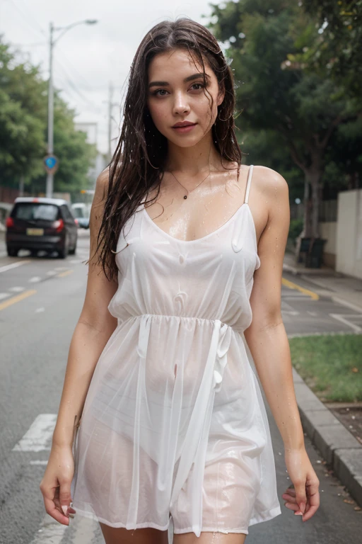 gorgeous woman with wet hair standing in the rain, pretty girl standing in the rain, raining, sophie mudd portrait, rain drops on face, wet hair, soft portrait 8k, portrait of a beautiful model, rainy wet, in rain, beautiful female model, Anna Nikonova aka Newmilky, wet flowing hair, full body, sexy lingerie, attractive look, bites lips