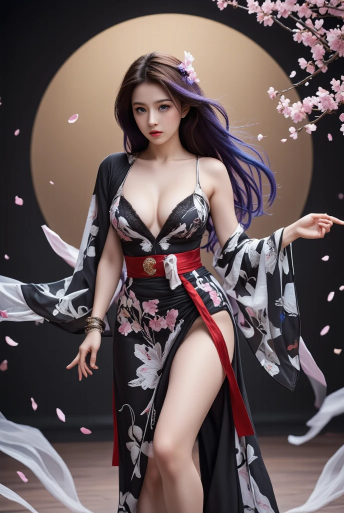 Anime girl with a sword and a flower in her hand, Ayaka Genshin impact, black-haired mage, full-body xianxia, Kushatt Krenz Key Art Women, royal elegant pose, highly detailed exquisite fanart, Keqing from Genshin Impact, A scene from the《azur lane》videogame, ((a beautiful fantasy empress)), from girls frontline