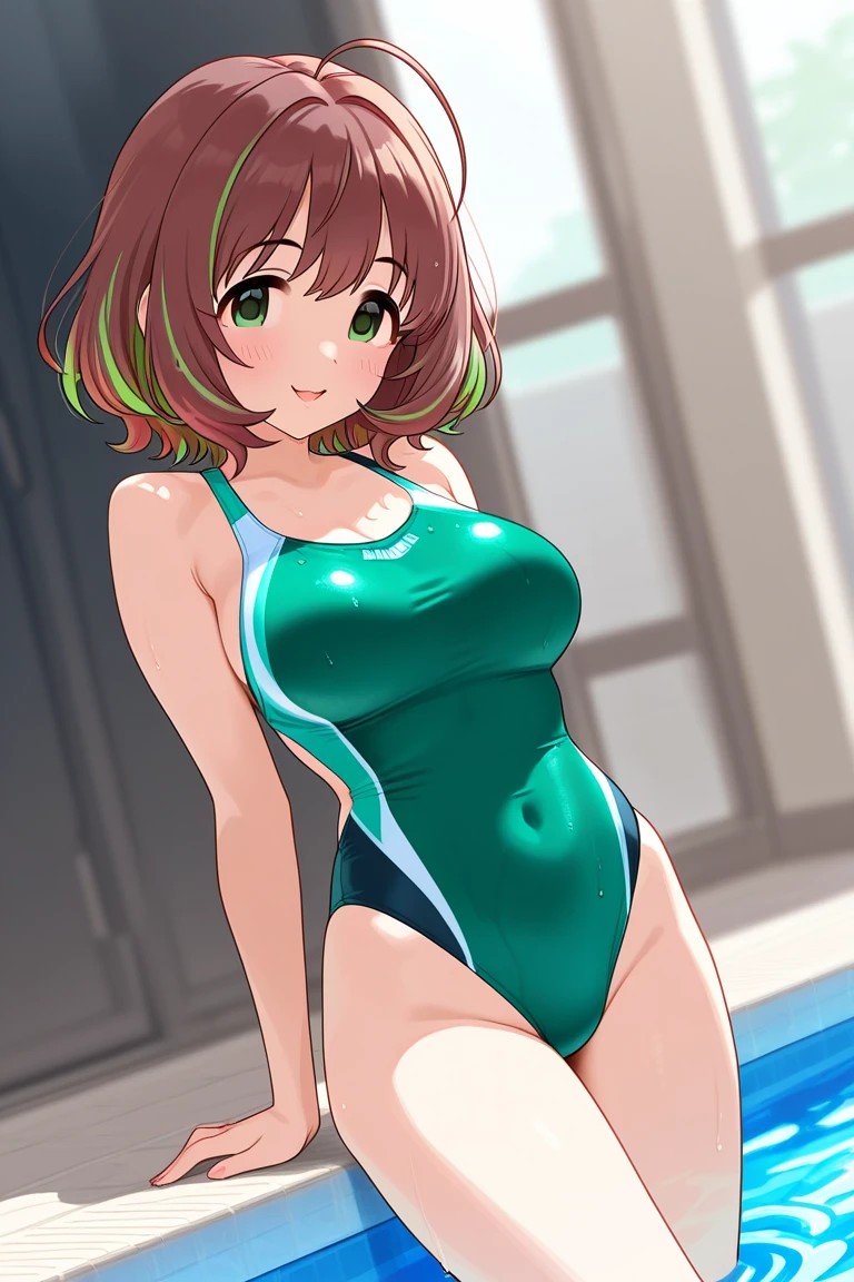 score_9, score_8_up, score_7_up, score_6_up, score_5_up, score_4_up, (source_anime), 1girl, neon genesis evangellion,( asuka langley soryu, small breasts, big Thighs, puffy nipples), far, full body, Swimming pool ,Revealing the breasts, Swimsuit, Wet, school, pov, Taken by surprise 