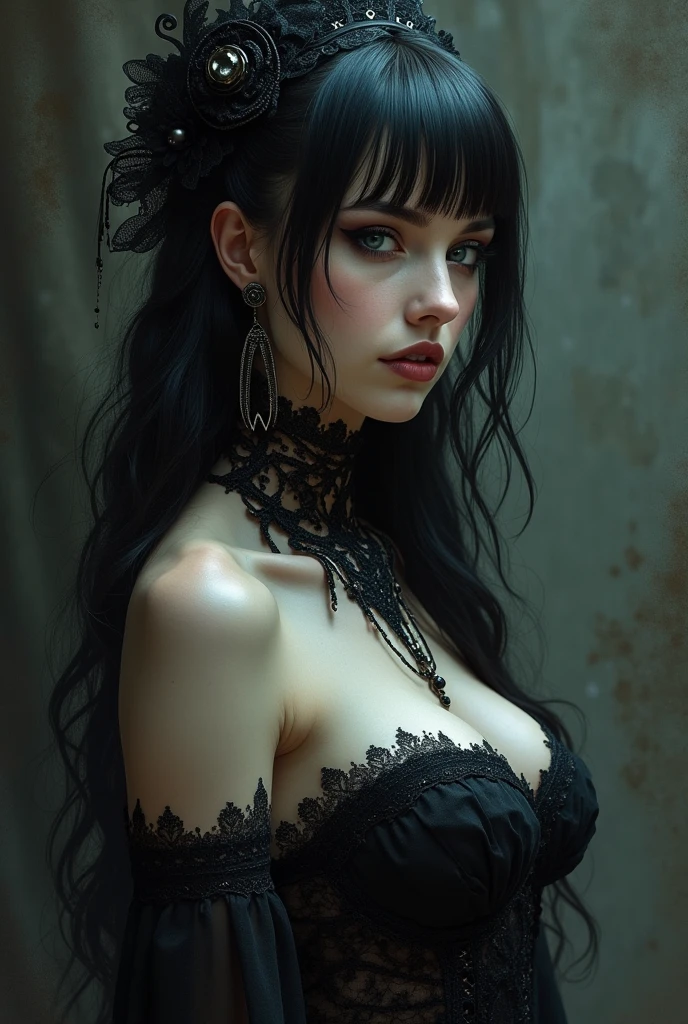 Gothic girl with her breasts out

