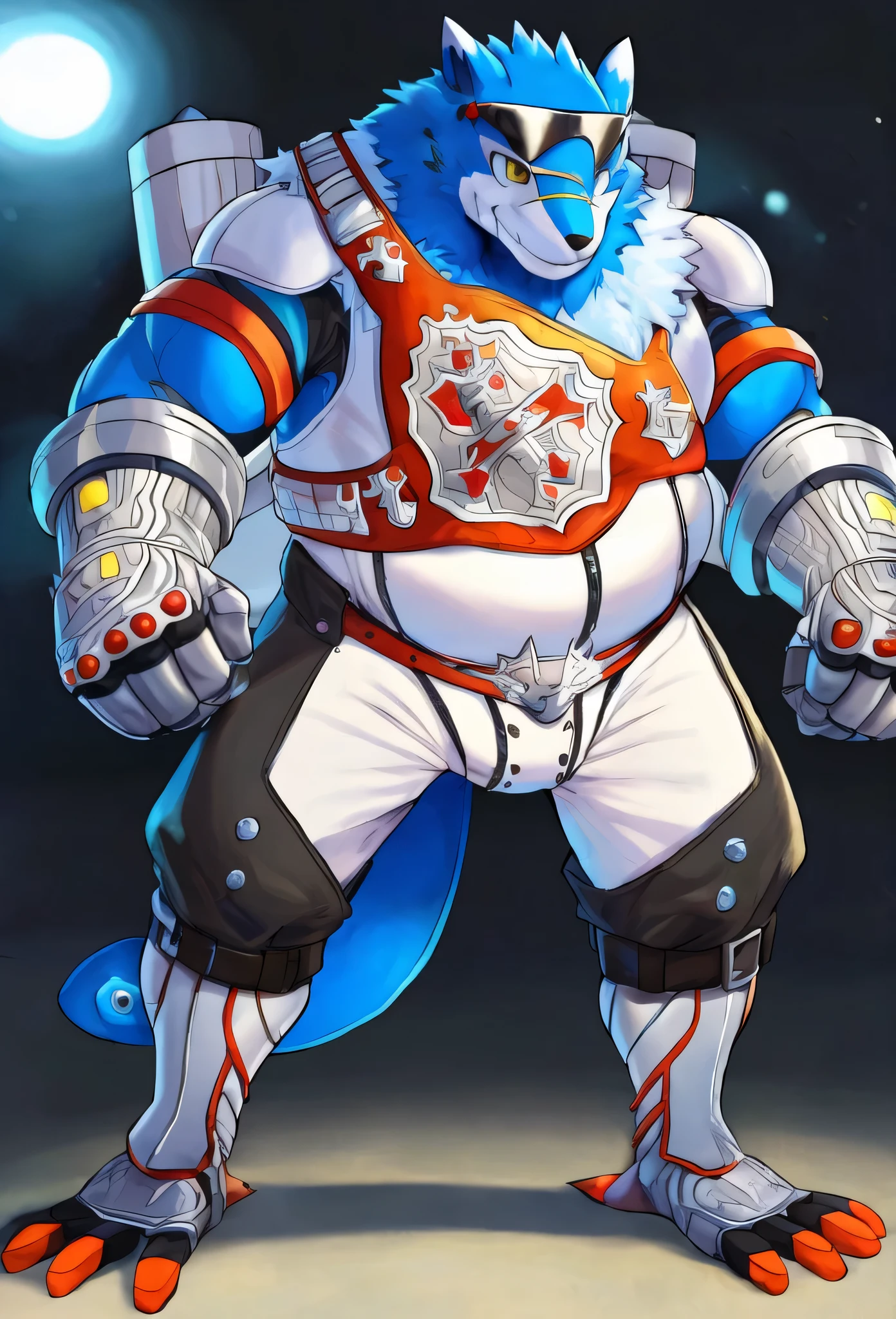 machgaogamon, (thicken legs:1.5), e621, super detailed, Absurd Results, raw photos, by haps, (by Arashi Takemoto:1.1, two-tone fur), ((by acstlu:1.2)), Erobos, (From JRJResQ), Teacelbone , (Contributor: jerseydevil), by Kygen, (detail eyes), Detailed Iris, (Detailed Iris), detail eyes, machgaogamon, (machgaogamon), (smile expression:1.3), A triangular, (viewers), viewer perspective , ((cell shading)), detailed environment, ((digital media), (masterpiece), (8k), detailed background, cinematic, Male Focus, (Male Focus),(solo:1.2), ((perfect anatomy)), Highest Quality, Good quality, upload to mach gaogamon