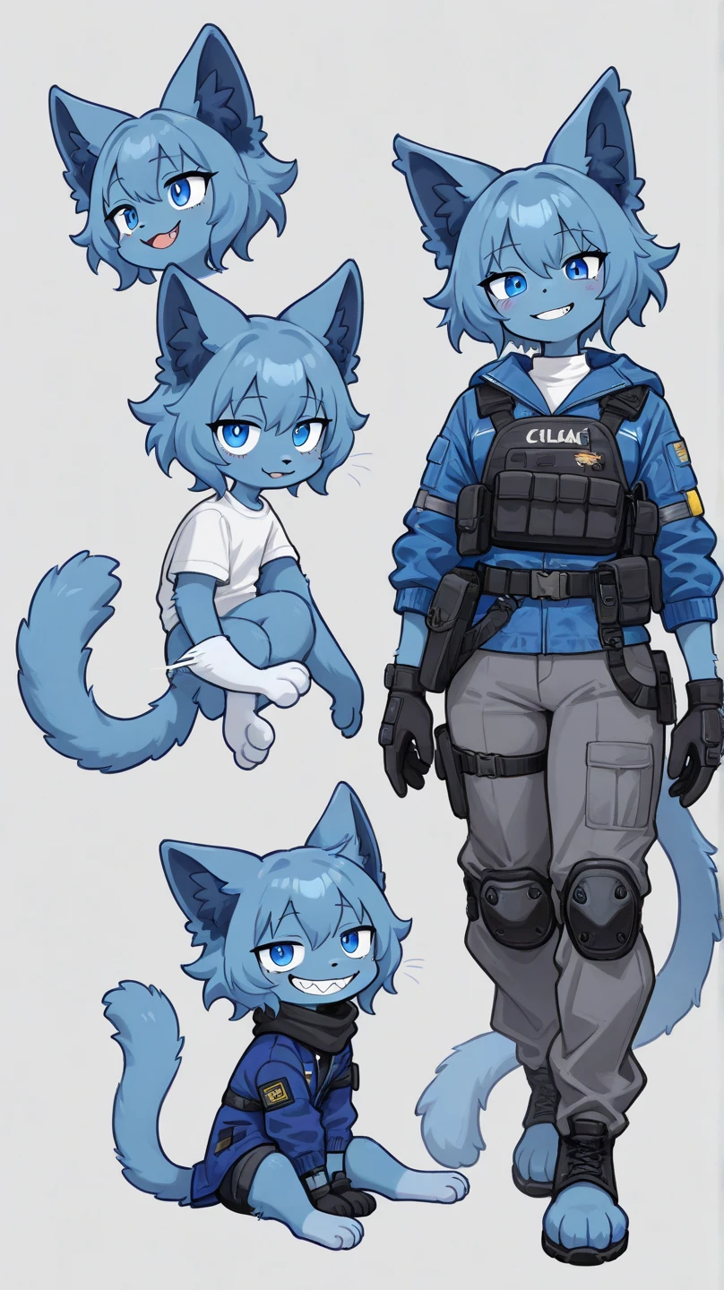 score_9, score_8_up, score_7_up, score_6_up, score_5_up, score_4_up, Anime Style, Anime Anthro Style, Shonen Style, Soft Anime Shading, (Best Quality, Masterpiece, Detailed, 4k,), Twin Peaks, Lovecraft, Eldritch, Thick outline, 1boy, solo, ((Male, Boy, Young, Cute, Young Boy, Cute Boy, PreTeen, Tween, Twink, Gangly, Small Body Proportion)), (Cute face, Round face), Anthro Cat, Cute Anthro Cat, Brunette fur, deep brown fur, Dark-Orange Hair, Spiky Dark-Orange Hair, Freckles, Fangs, long tail, (Tight blue Latex Rubber Pants, padded Dark-Blue latex rubber gloves, Dark-Blue latex rubber boots), White tank-top, Elbow-Pads, Knee-Pads, Hat, Tool-Belt, serious face, grumpy, grouchy, mad, irritated, sleepy eyes, character sheet, engineer, Mechanic, ((Emphasize Boots, Emphasize Gloves, Emphasize Latex))