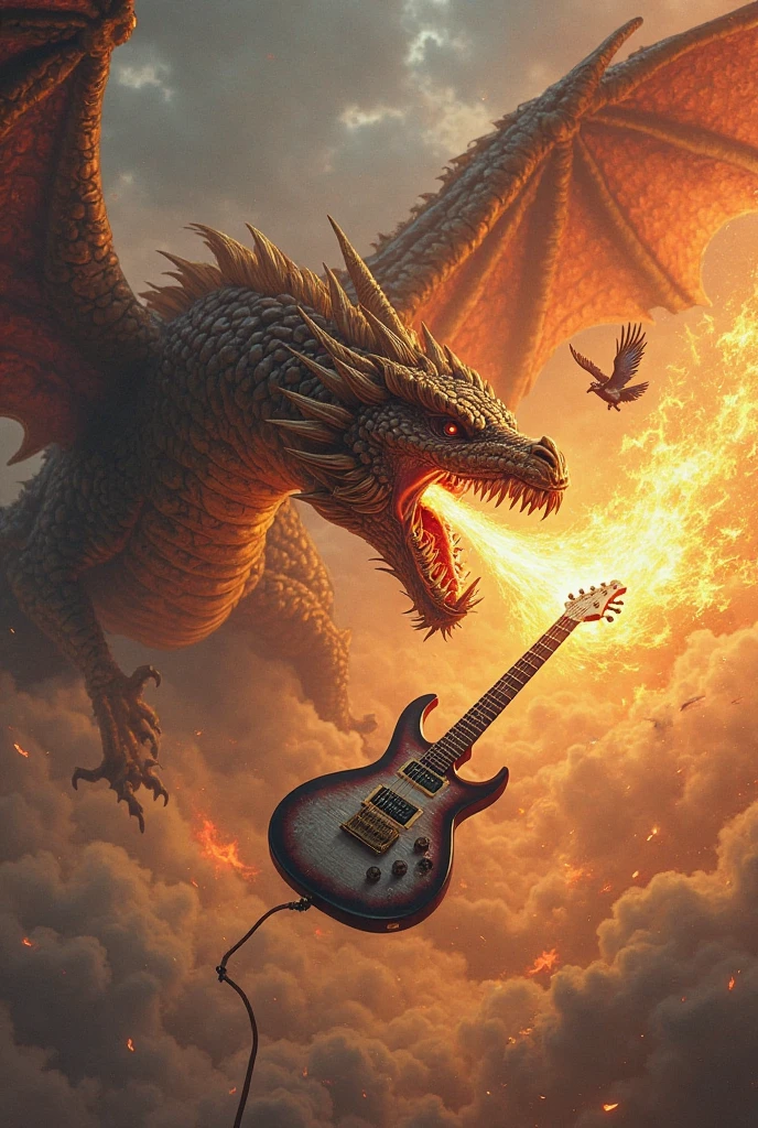 <lora:ironcatlora2Dragons_v10:0.5> <lora:guitarsElectricAnd_v10:1> textless, photo, a dragon playing (guitar:1.1), tundra, multiple wings,