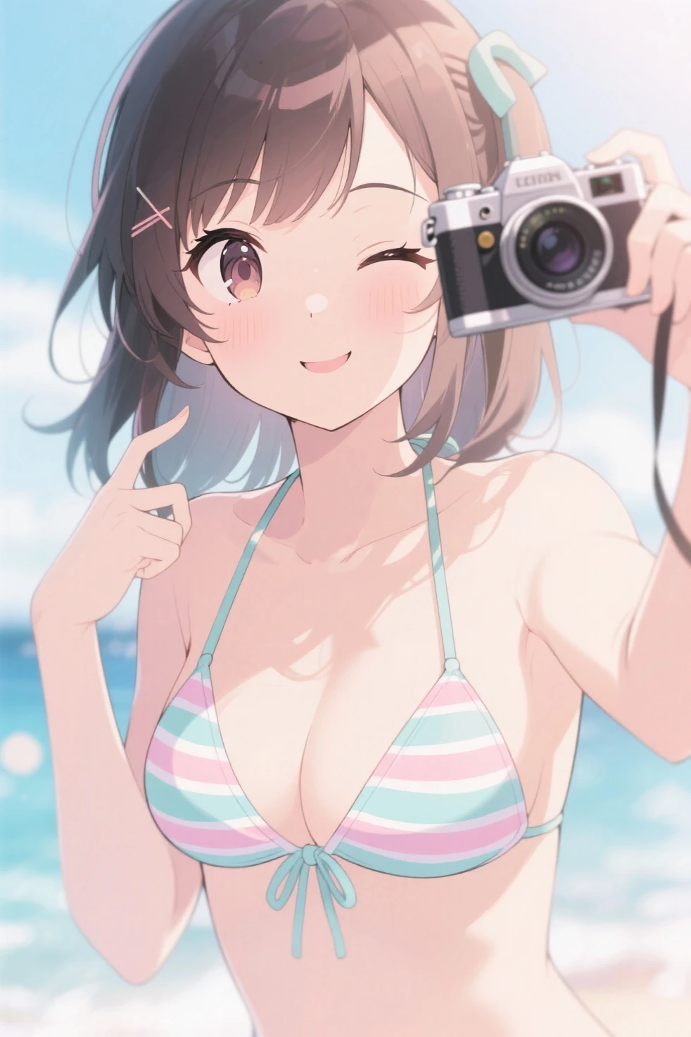 RAW Photos、Close-up of a woman in a bikini taking a photo, Illustration by Torii Kiyomoto, tumbler, What it is?, Japanese Model, Beautiful Asian, A sophisticated gravure idol, Japanese Goddess, mayuri shiina, Yoshitomo Nara, Gorgeous Bikini Models, tits, Real young gravure idol