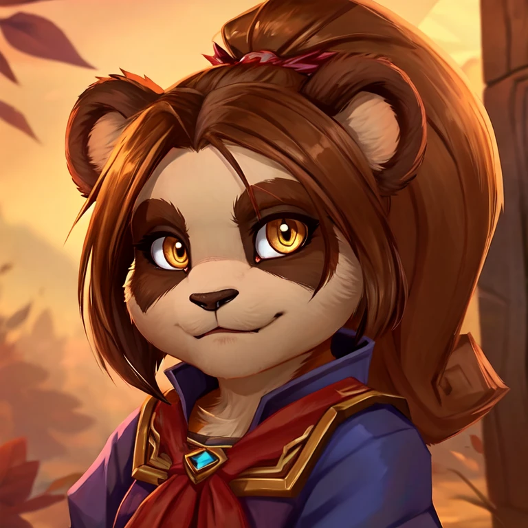 score_9, score_8_up, score_7_up, score_6_up, score_5_up, score_4_up, 1girl, <lora:PandaPriest:0.85> furry, brown hair, ponytail, brown eyes, animal ears, earrings, armor, robe, shoulder armor, gauntlets, tail, upper body, smile, blush, v sign, looking at viewer,
light blue background, simple background,