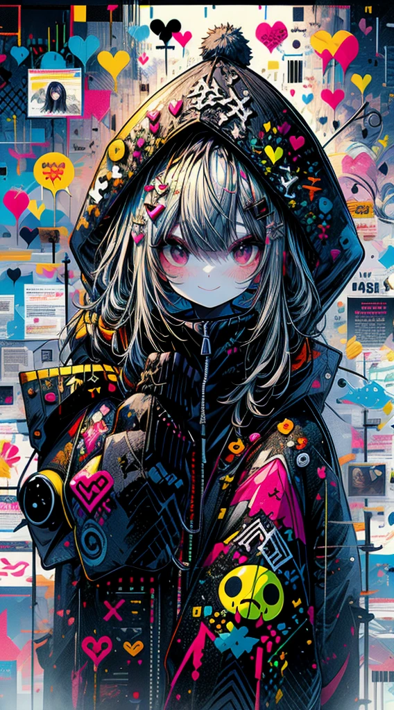 Takashi Murakami style、"cute, beautiful, Adorable girl in pink clothes, yellow, Baby blue color scheme. She wears a skull-themed outfit inspired by female pirates.. A stunning anime girl with an intricate floral tattoo on her neck, exuding elegance and beauty.,in the style of neon realism, dark pink and light black, gothic art nouveau, anime-inspired character designs, dark white and indigo, bold yet graceful, cyberpunk manga, detailed costumes