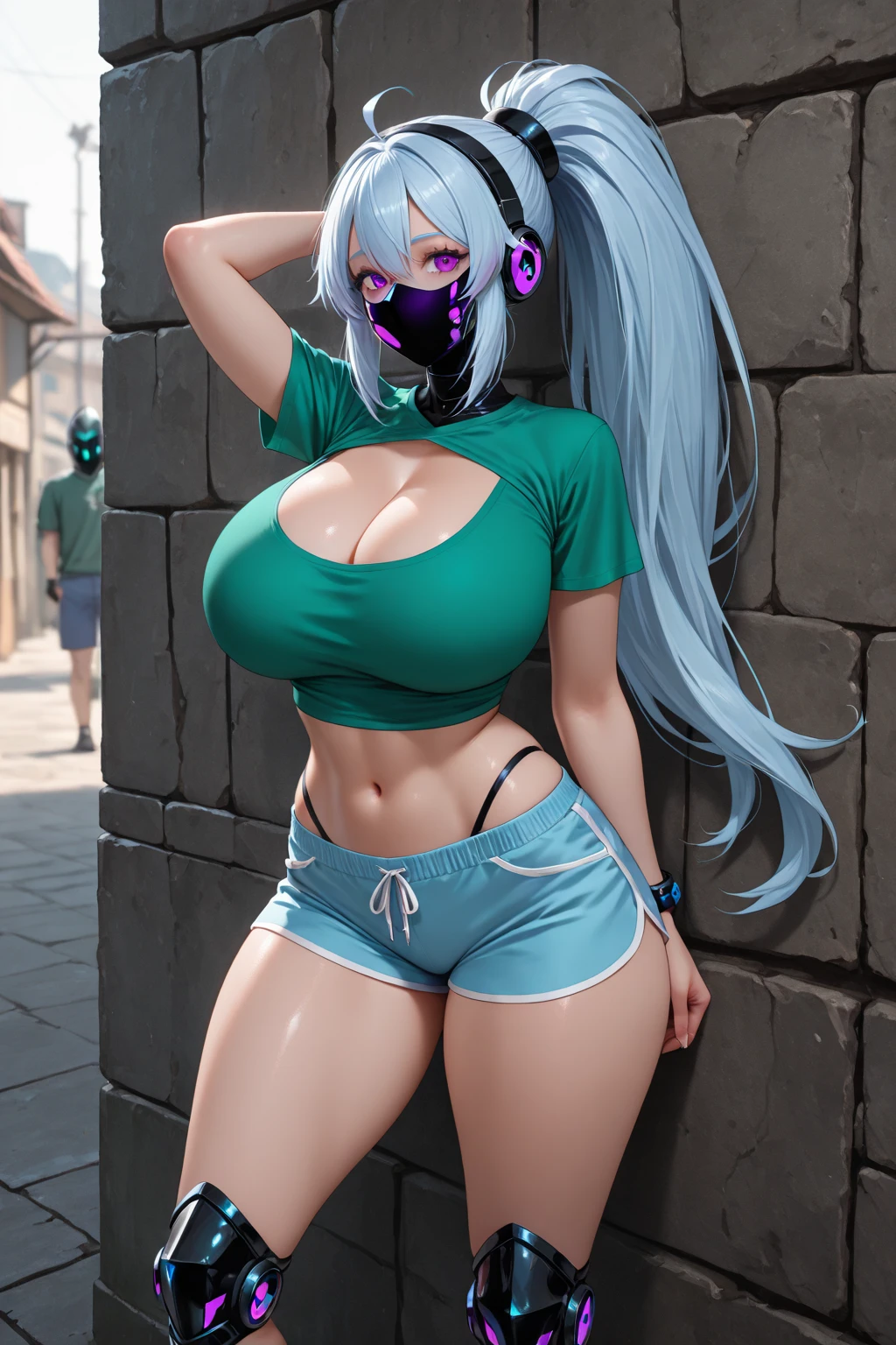 seios grandes, 1girl, ((cabelo branco)) ((Demon girl )) seios grandes, tem um corpo extremamente sexy, com seios fartos e cintura fina, e um corpo extremamente sexy, vestindo uma blusa com decote sem mangas ousada curta, tem um visual arrojado. jovem, qualidade, Realistic, best quality, chuva, ambulante, parque, pose sexy.