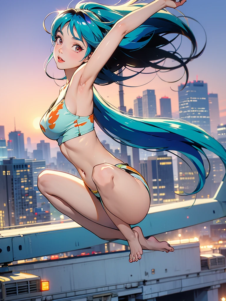 The ravishing giantess, in a skimpy black bikini, with long raven-black hair and piercing blue eyes, strides through a futuristic metropolis. Her long, powerful legs crush skyscrapers and vehicles underfoot, each step causing a wave of destruction. She gazes at the minuscule humans below with a look of disdain, her voice filled with mocking laughter. Her towering, voluptuous figure dominates the skyline, her every movement a testament to her overwhelming power and sensual allure. Giantess, Goddess, sexy legs, heels, hot, curvy body, mommy issues, small town, small people, tiny people, macrophilia, perspective from below, high quality, almost naked, mature woman, teasing.