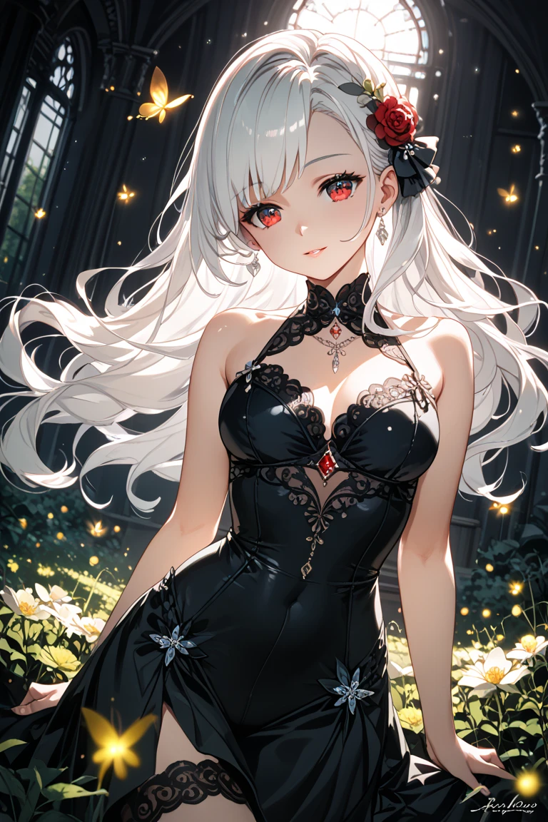 masterpiece,best quality,highres,detailed background,1girl,JRA,CollabDressing,standing,crossed arms,looking at viewer,<lora:JeanneAlterv1:0.8>,