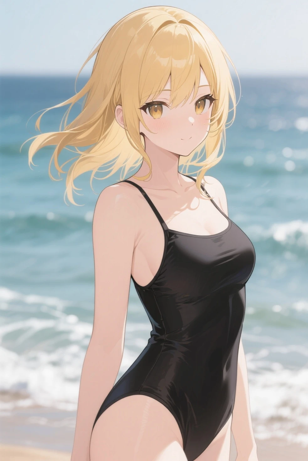 Random patterned swimsuit、Random Swimsuit、Swimsuits in random colors、Random pose、、Acme Face、Random pose、, Pale red eyes、Semi-long hair、Chestnut Hair、Sandy Beach、、、nsfw、Highest quality、1 girl、solo、Ocean、Sexy pose、Random pose、Blushing、wet、Embarrassed、I can see half of my 、、One Piece Swimwear、(Strap slip:1.3)、Swimsuits in random colors、Swimwear