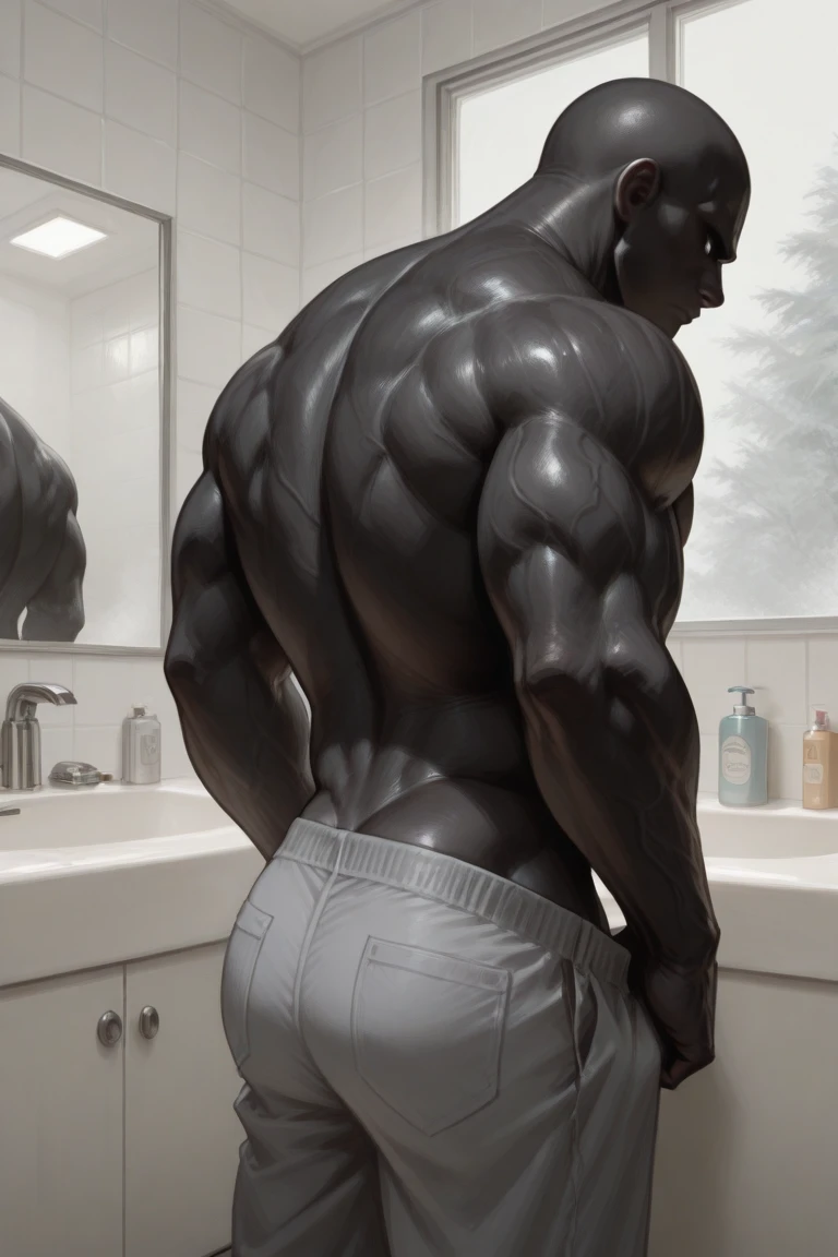 A semi-medium large flaccid penis with foreskin visible , Jet black tyrannosaurus , digital art , Informis below , dentro de un baño público para hombris , man standing at a urinary, urinary, pantalonis militaris camuflados_below , NSFW , long tongue out, , muscle , high quality , 3D model , Alone , not erect , pee , is , whole body , male pubic hair , complete model , good anatomy , realist, , shading , detailed, art station , alta risolución, [Dientis], saliva , digital media \(artwork\), detailed body, animedia, , Lines, artwork, 4k, detailed background, anatomically correct,

