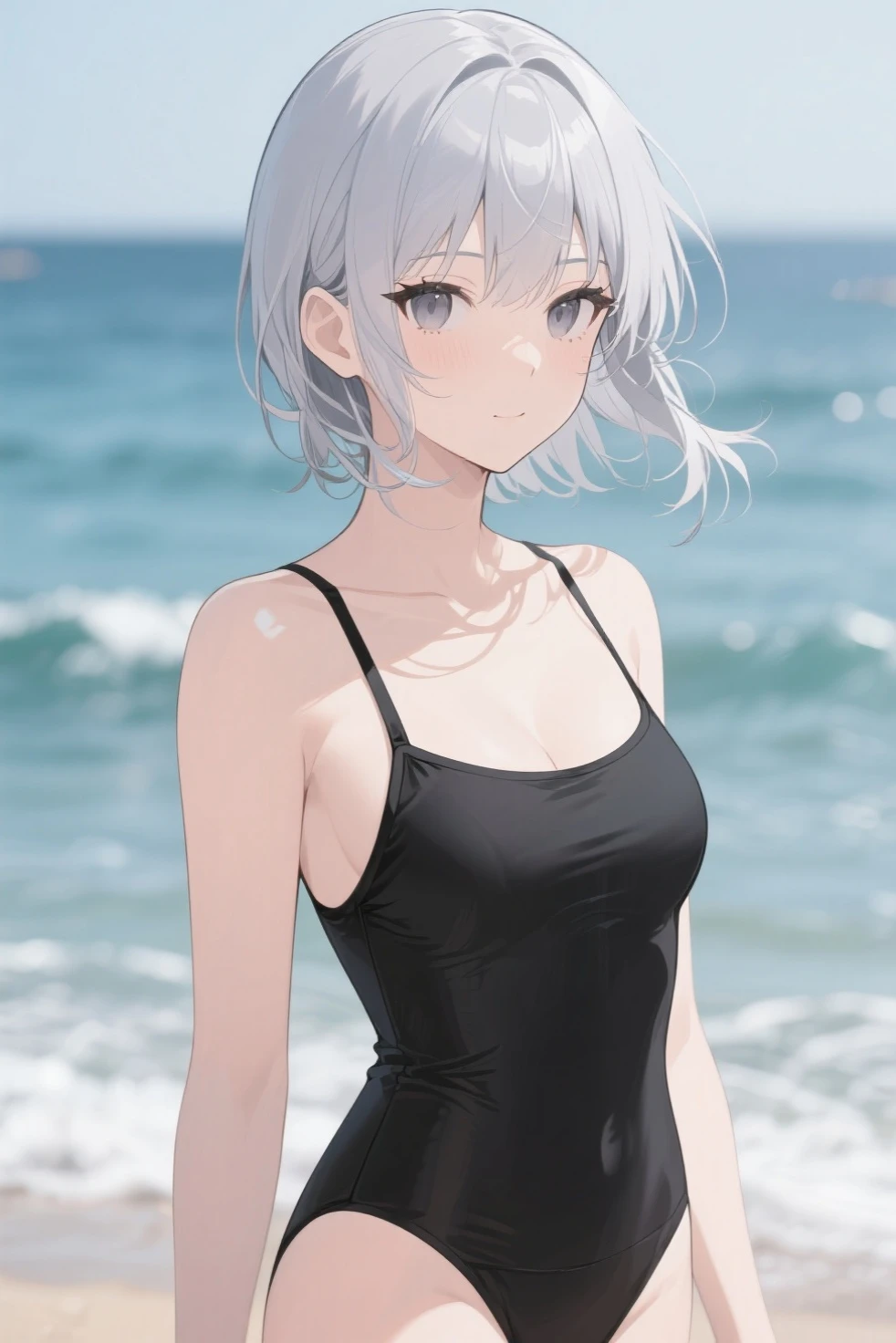Gray hair, short hair, upper body swimsuit --auto