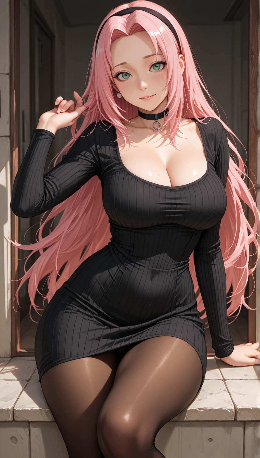 (masterpiece, best quality, hires, high resolution:1.2, 4k, 8k , high quality), extremely detailed, realistic, intricate details, highres, 1girl, solo, blush, freckles, (large breasts, thick thighs, wide hips), arched back,(cinematic lighting, sunlight, perfect lighting, backlighting), eye-level shot, extreme close-up-shot, looking at viewer, 
 <lora:Mitsuri_DemSlay_Ecsta:0.5> mitsuri_ecsta, pink hair, multicolored hair, kanroji mitsuri, green hair, two-tone hair, demon slayer uniform, open shirt, naughty look