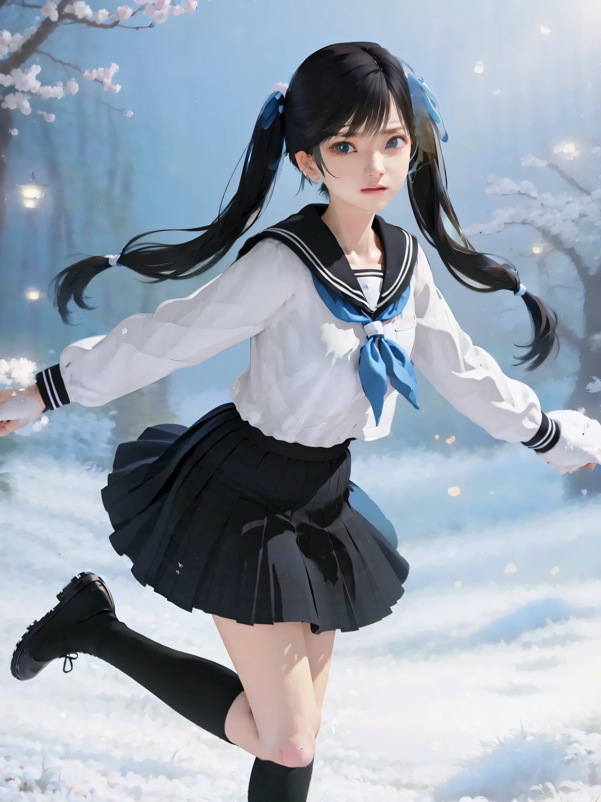 (8k, Highest Quality , masterpiece:1.2), ( realistic, photo- realistic:1.37), very detailed, Highest Quality , Very Stunning, professional lighting , photon mapping , emissivity, represents a spectacular natural landscape with physically-based rendering, Cinematic Light , late night road, depth of the letter frame , sharp concentration ,Sunshine, Good composition,(Bokeh:1.2) 1 girl, Alone,(Full Body), ( She closed her mouth ), Beautiful and Cute Eyes , pause, thin waist, Hand job for Japanese high school girls , black hair, messy hair, Long Hair ,sailor、女子高校生のsailor服、