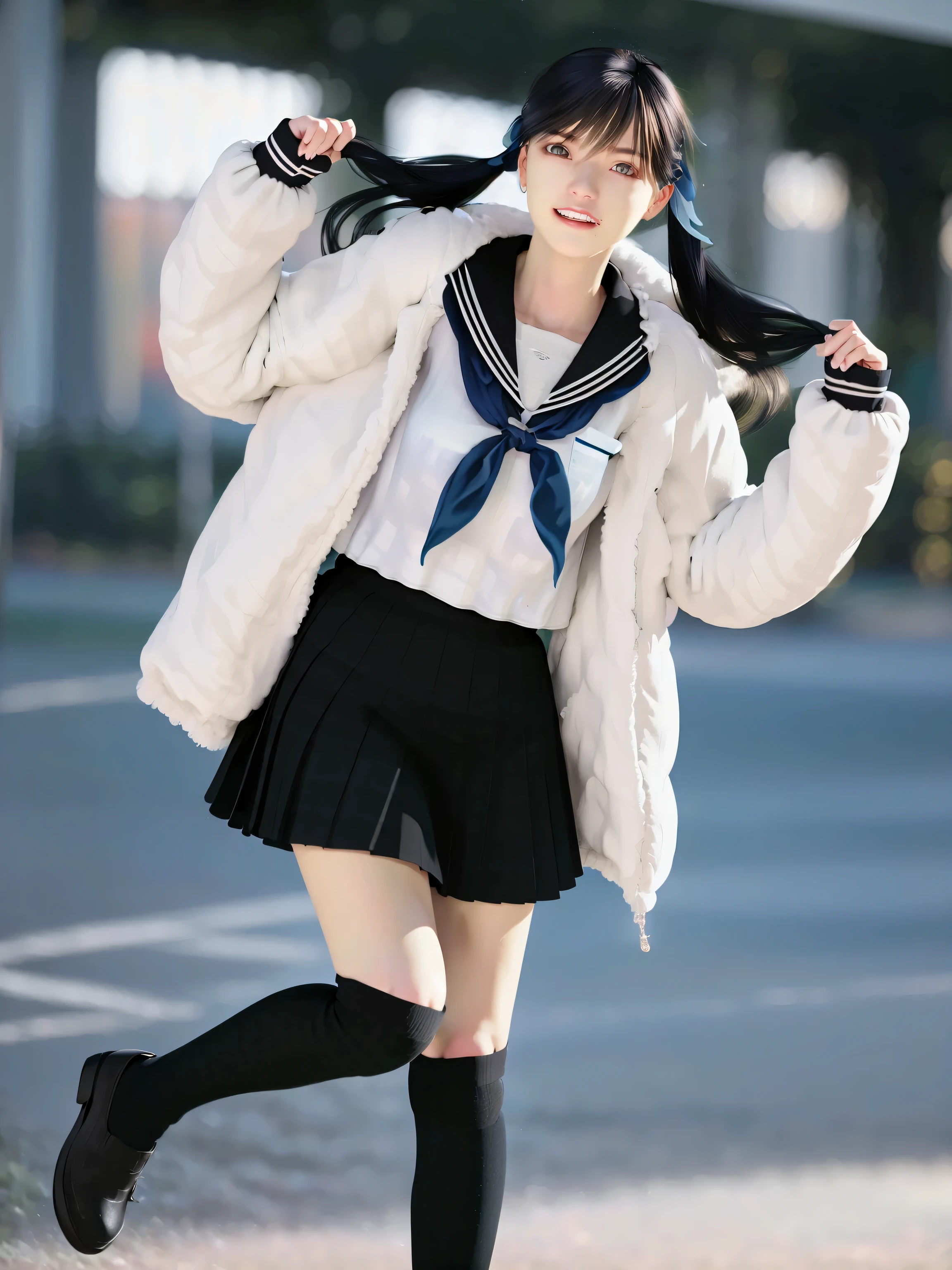 (8k, Highest Quality , masterpiece:1.2), ( realistic, photo- realistic:1.37), very detailed, Highest Quality , Very Stunning, professional lighting , photon mapping , emissivity, represents a spectacular natural landscape with physically-based rendering, Cinematic Light , late night road, depth of the letter frame , sharp concentration ,Sunshine, Good composition,(Bokeh:1.2) 1 girl, Alone,(Full Body), ( She closed her mouth ), Beautiful and Cute Eyes , pause, thin waist, Hand job for Japanese high school girls , black hair, messy hair, Long Hair ,sailor、女子高校生のsailor服、