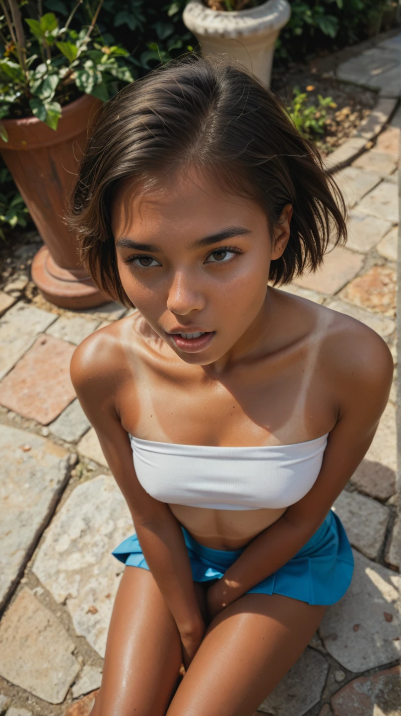 masterpiece、super high quality、crystal clear、RAW UHD format、Photo of 17 years old(beautiful girl with blue eyes)、((muscular body、abs、Sports Girl))、healthy beautiful girl、blue eyes、droopy eyes、Not at all.、high resolution shiny eyes、(((perfect ???????)))、(look at the camera)、Photographed with Leica、crystal clearはっきりとした、shallow depth of field、cute face、blurred background、fine pores in the skin、oily skin、tanned skin、intricate eye details、(((short hair、disheveled shorthair、messy shortt hair)))、(((no makeup)))、(((sweaty skin)))、high school girl、Metal handcuffs、(((Handcuffs and collars)))、(((Metal handcuffsをかけられ首輪をかけられている)))、((((very small breasts、areola is also small))))、(((handcuffed and collared、chained)))、Inside the rock cave