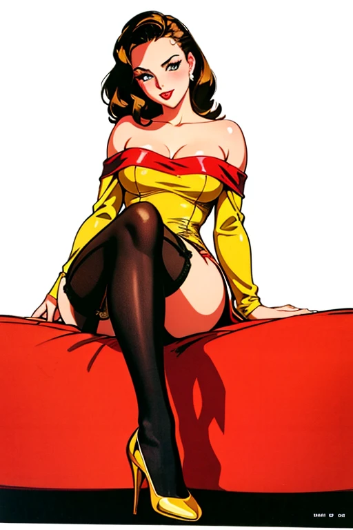 ((super high quality,))((Ultra-high resolution,))(16K,)(super masterpiece,)((Ultra HD ,))(Detailed shading,)Full body photo,One sexy mature woman,((Red collared shirt,popped Tight collar,))Folded sleeves,Black long gloves,(Glossy black pants, Black long boots,)Black hair straight short,Sharp Eyes,blush,Sexy smile,Cleavage,Cross Necklace,((Lying in bed,))Put your hands on your head,Body covered in sweat,