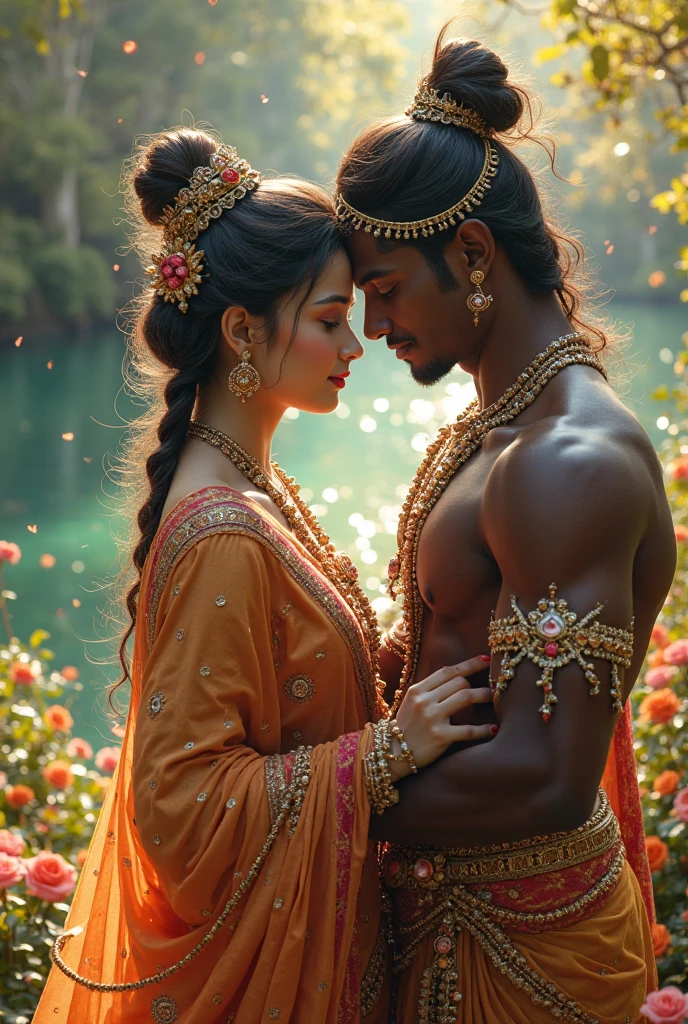 Indian couple having sex in green dress, girl wearing a beautiful belly chain.